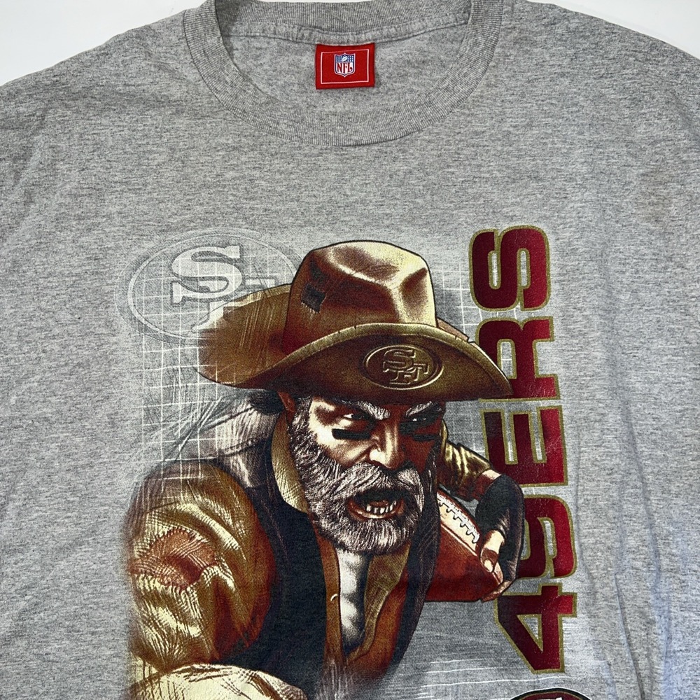 Vintage NFL San Francisco‎ 49ers T-shirt  Mascot Gold Miner Gray Large See Pics